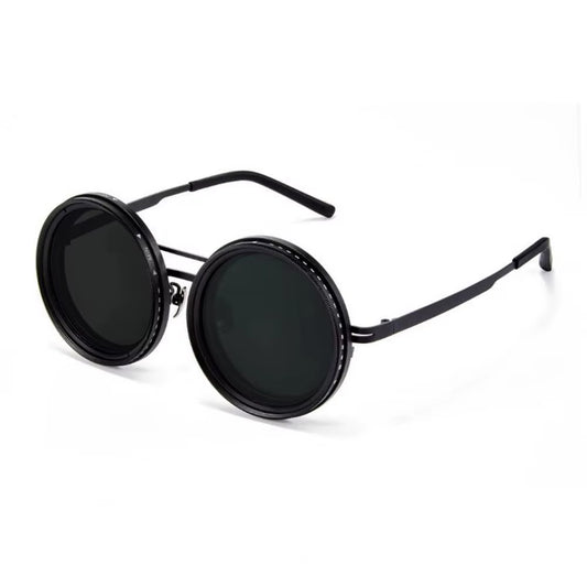 Stylish Rounded Polarized Glasses 1-9 Gears Adjustable Sunglasses with ND Filter Lenses Handcrafted Retro Glasses for Men Women